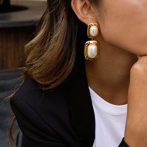 1 Pair Gorgeous Rectangle Stainless Steel Gold Color Women's Drop Earrings h5 Picture3