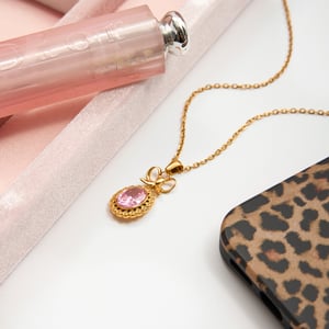 1 Piece Classic Circle Pink Zircon Stainless Steel Gold Color Women's Pendant Necklaces h5 Picture6