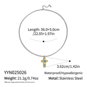 Collier pendentif croix en émail et acier inoxydable, 1 pièce h5