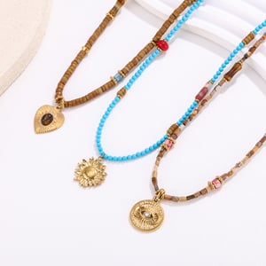 Collar de cuentas clásico con flores y piedras naturales para mujer, 1 pieza h5 Imagen5