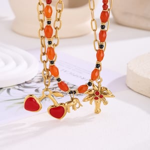 Collar con colgante de acero inoxidable con forma de corazón y cereza de piedra natural para mujer, serie roja, 1 unidad h5 Imagen3