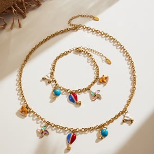 Designable Hot Air Balloon Stainless Steel Gold Color Zircon Women's Jewelry Sets h5 Picture2