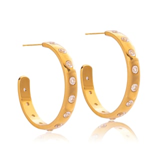 1 Pair Classic Circle Stainless Steel Gold Color Women's Hoop Earrings h5