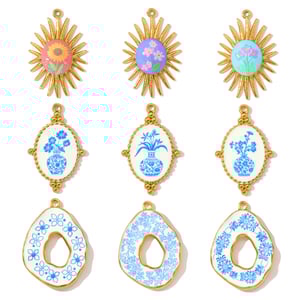 1 Piece Blue&White Porcelain Pattern Stainless Steel Women's Pendants h5 Picture5