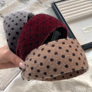1 bandeau rétro à pois en fourrure, à large bord, pour femme h5 Image3