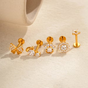 1 Piece Bow Knot Titanium Alloy Gold Color Zircon Women's Piercing Earrings h5 Picture3