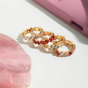 1 Piece Shinning Circle Stainless Steel Gold Color Zircon Women's Gemstone Rings h5 Picture3