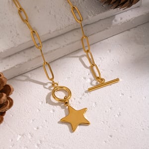 Collier pendentif en acier inoxydable doré en forme d&#39;étoile (1 pièce) h5 Image4