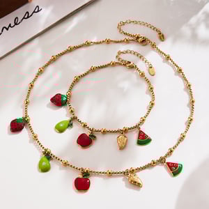Polychrome Series Cute Fruit Stainless Steel Gold Color Women's Jewelry Sets h5 Picture3