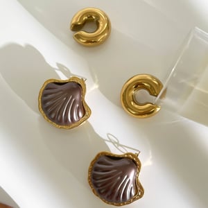 1 Pair Shell Stainless Steel Gold Color Acrylic Earring Set h5 Picture5