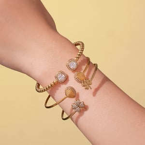 1 stuk prachtige schelp roestvrij staal goudkleurige zirkoon dames manchet armbanden h5 Afbeelding4