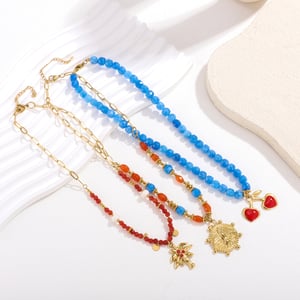 1 elegante collar de cuentas de piedras naturales de cereza para mujer h5 Imagen4