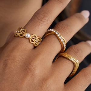 1 Piece Modern Hollowed-out Stainless Steel Gold Color Women's Gemstone Rings h5 Picture3