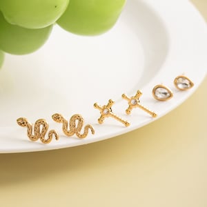 1 Set Luxurious Series Snake Stainless Steel Gold Color Women's Earring Sets h5 Picture4