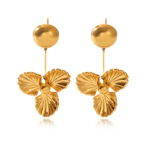 1 Pair Flower Stainless Steel Gold Color Dangle Earrings h5 