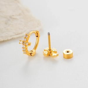 Boucles d'oreilles piercing femme en forme de croix, en cuivre et zircon (1 pièce) h5 Image4