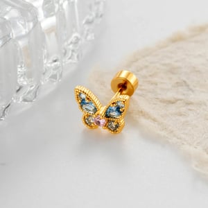 Boucles d'oreilles piercing femme, nœud papillon, couleur cuivre doré, zircon (1 pièce) h5