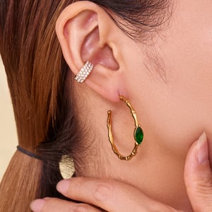 1 paire de boucles d&#39;oreilles créoles luxueuses pour femmes, en verre vert et acier inoxydable doré. h5 Image4