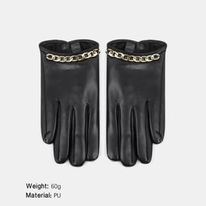1 Paar Punk-Style Damenhandschuhe aus PU-Leder, einfarbig, mit Kette h5