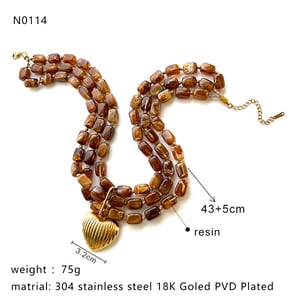 Collana a strati color oro con ciondolo a forma di cuore con perline in resina da 1 pezzo h5 Immagine2