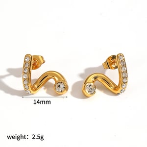 1 paire de boucles d&#39;oreilles à clous en acier inoxydable doré de forme irrégulière et ornées de strass h5 
