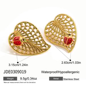 1 Pair Leaf&Beetle Stainless Steel Gold Color Women's Stud Earrings h5 Picture2