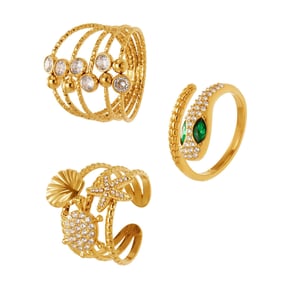 1 Piece Sparkling Snake Titanium Steel Gold Color Zircon Women's Gemstone Rings h5 Picture6