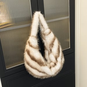 Sac à bandoulière femme luxueux à rayures rétro en fourrure (1 pièce) h5