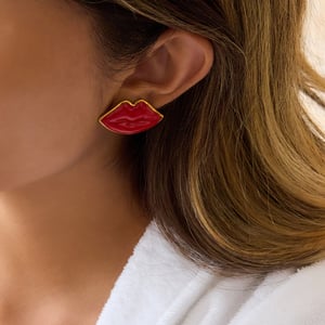 1 Pair Red Lips Shape Stainless Steel Gold Color Women's Stud Earrings h5 Picture3