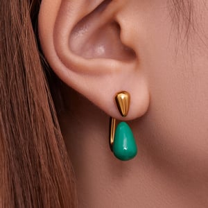 1 paire de boucles d&#39;oreilles puces en acier inoxydable doré brillant en forme de goutte pour femme h5 Image3