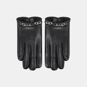 1 Paar Punk-Style Damenhandschuhe aus PU-Leder, einfarbig, mit Kette h5 Bild2