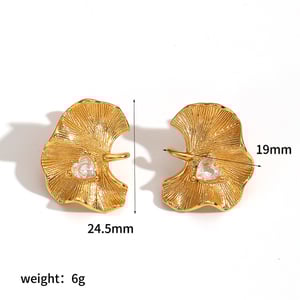 Boucles d&#39;oreilles à clous en forme de feuille, en acier inoxydable doré et strass (1 paire) h5 