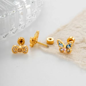 Boucles d'oreilles piercing femme, nœud papillon, couleur cuivre doré, zircon (1 pièce) h5 Image3