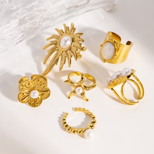 Bague tendance en acier inoxydable, ornée d'une fleur, au style décontracté et luxueux (1 pièce). h5 Image3