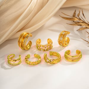 Boucles d'oreilles à clip pour femme, forme irrégulière moderne, en cuivre et zircon (1 pièce). h5 Image3