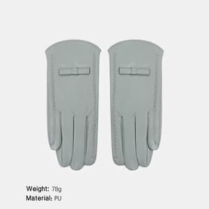 1 Paar einfarbige PU-Damenhandschuhe mit Schleife h5