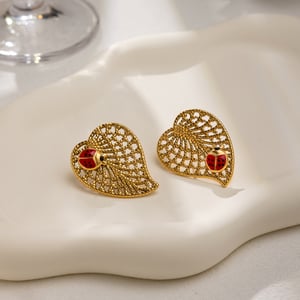 1 Pair Leaf&Beetle Stainless Steel Gold Color Women's Stud Earrings h5 Picture6