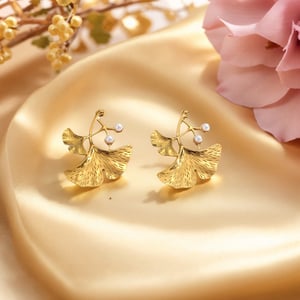 1 paire de boucles d'oreilles à clous en acier inoxydable doré avec perles, style rétro feuille h5 Image3