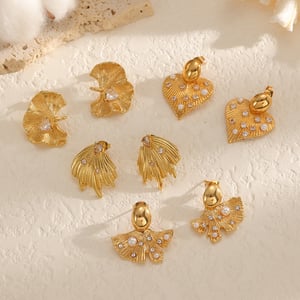 Boucles d&#39;oreilles à clous en forme de feuille, en acier inoxydable doré et strass (1 paire) h5 Image2