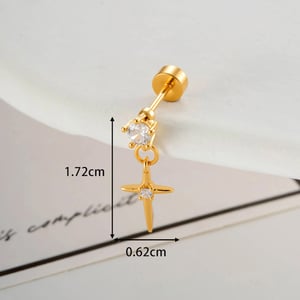 Boucles d'oreilles piercing femme en cuivre et zircon, motif ailes en croix (1 pièce) h5 Image2