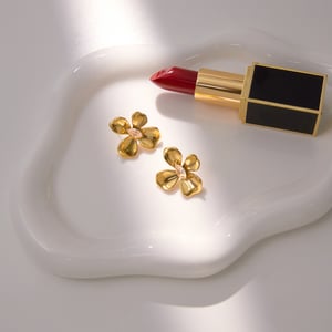 1 Pair Dazzling Flower Stainless Steel Gold Color Zircon Women's Stud Earrings h5 Picture6