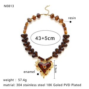 Collana con ciondolo a forma di cuore con perline in resina leopardata da 1 pezzo h5 Immagine2