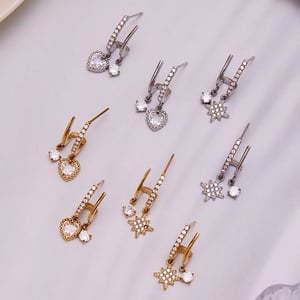 Boucles d&#39;oreilles pendantes pour femme, en acier inoxydable doré avec zircon, ornées d&#39;une étoile brillante (1 paire). h5 Image3