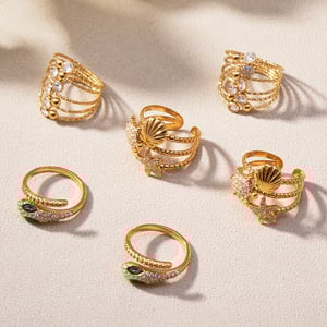 1 Piece Sparkling Snake Titanium Steel Gold Color Zircon Women's Gemstone Rings h5 Picture2