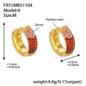 1 Pair Delicate Circle Stainless Steel Gold Color Zircon Women's Hoop Earrings h5