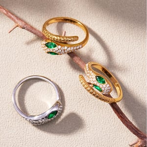 1 Piece Sparkling Snake Titanium Steel Gold Color Zircon Women's Gemstone Rings h5 Picture5