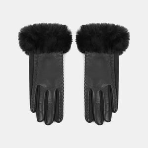 1 paire de gants pour femmes en peluche PU de couleur unie simple h5 Image2