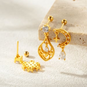 Boucles d'oreilles piercing femme, motif fleur sophistiqué, cuivre et zircon (1 pièce) h5 Image4