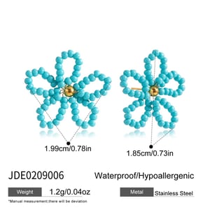 1 Pair Blue Flower Beads Stainless Steel Gold Color Women's Stud Earrings h5 Picture2