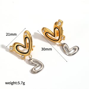 1 paire de boucles d&#39;oreilles pendantes classiques en forme de cœur, en acier inoxydable doré et ornées de strass h5 
